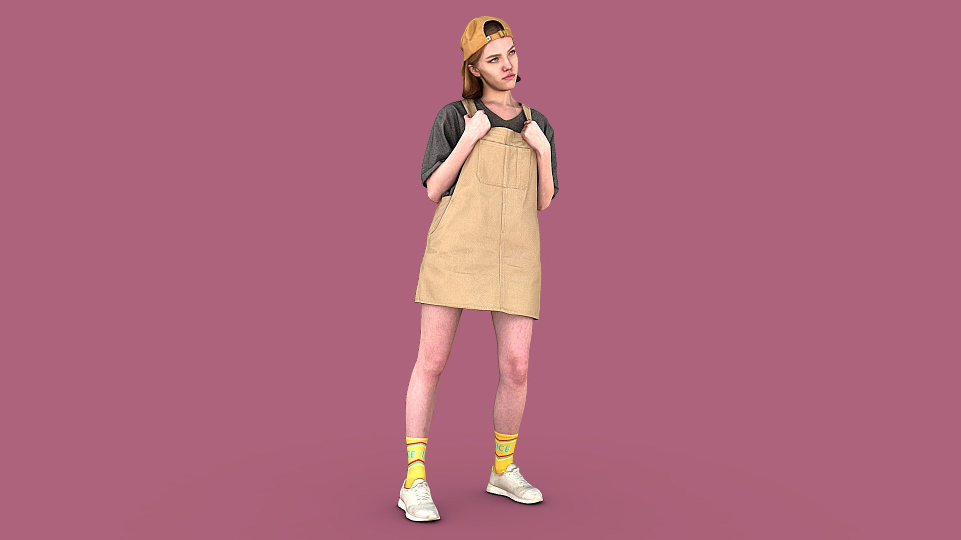 Girl in Jumpsuit-dress Standing 3d model