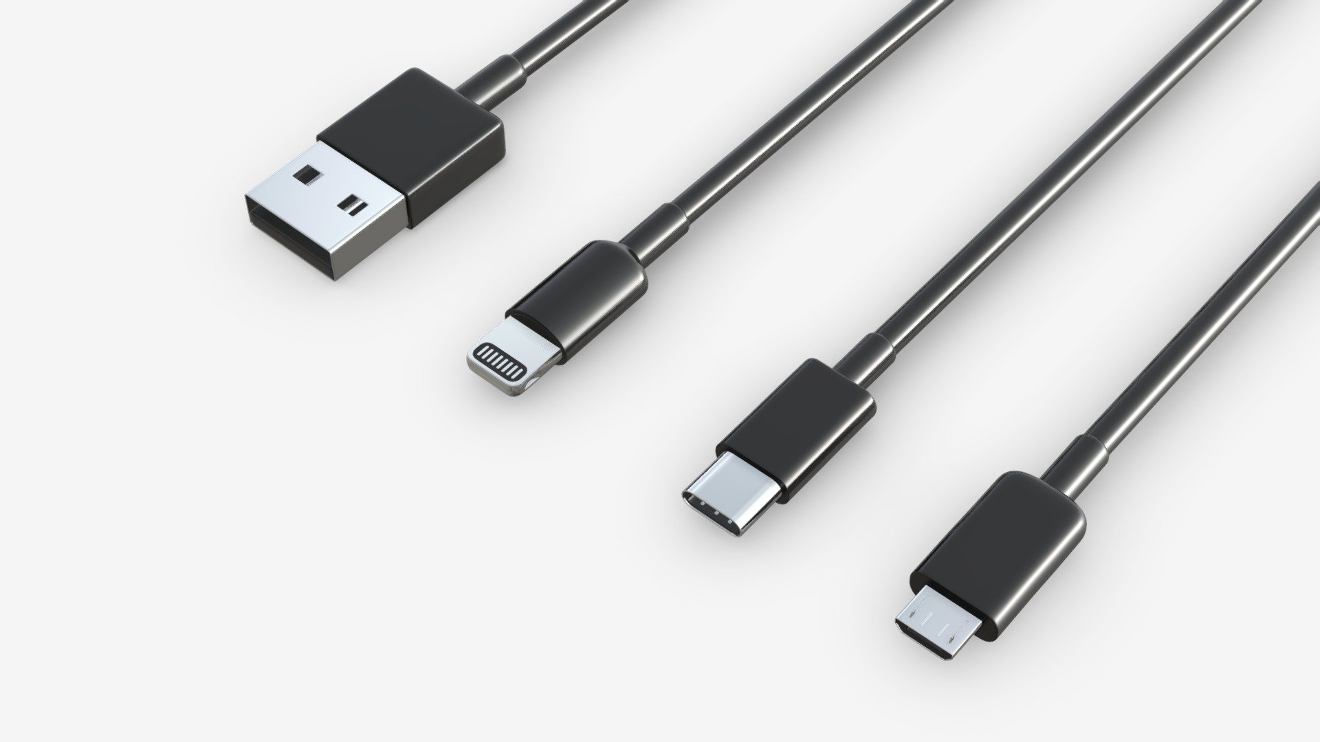 USB C lightning cables set black 3d model