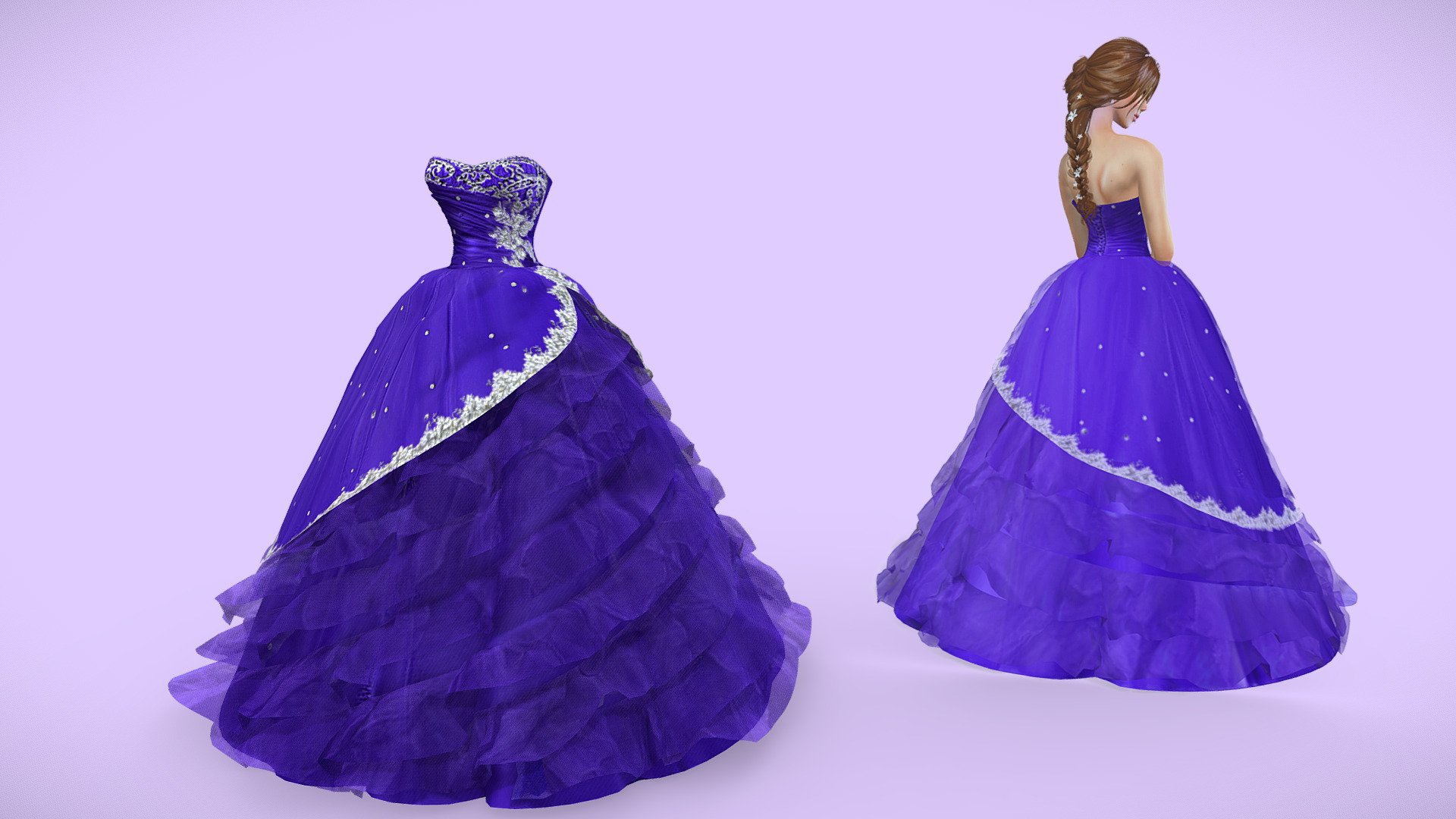 Ruffles Straples Ball Gown 3d model