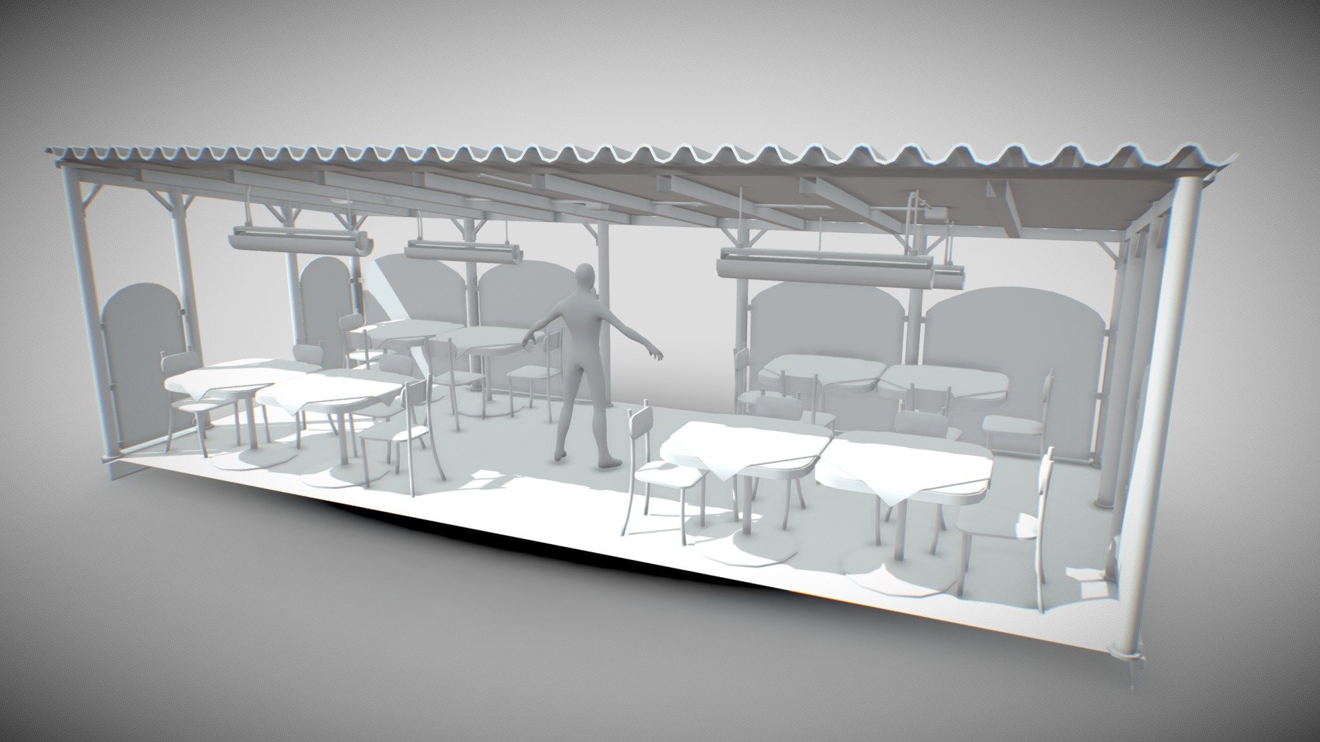 Outdoor Veranda with  tables and chairs 3d model