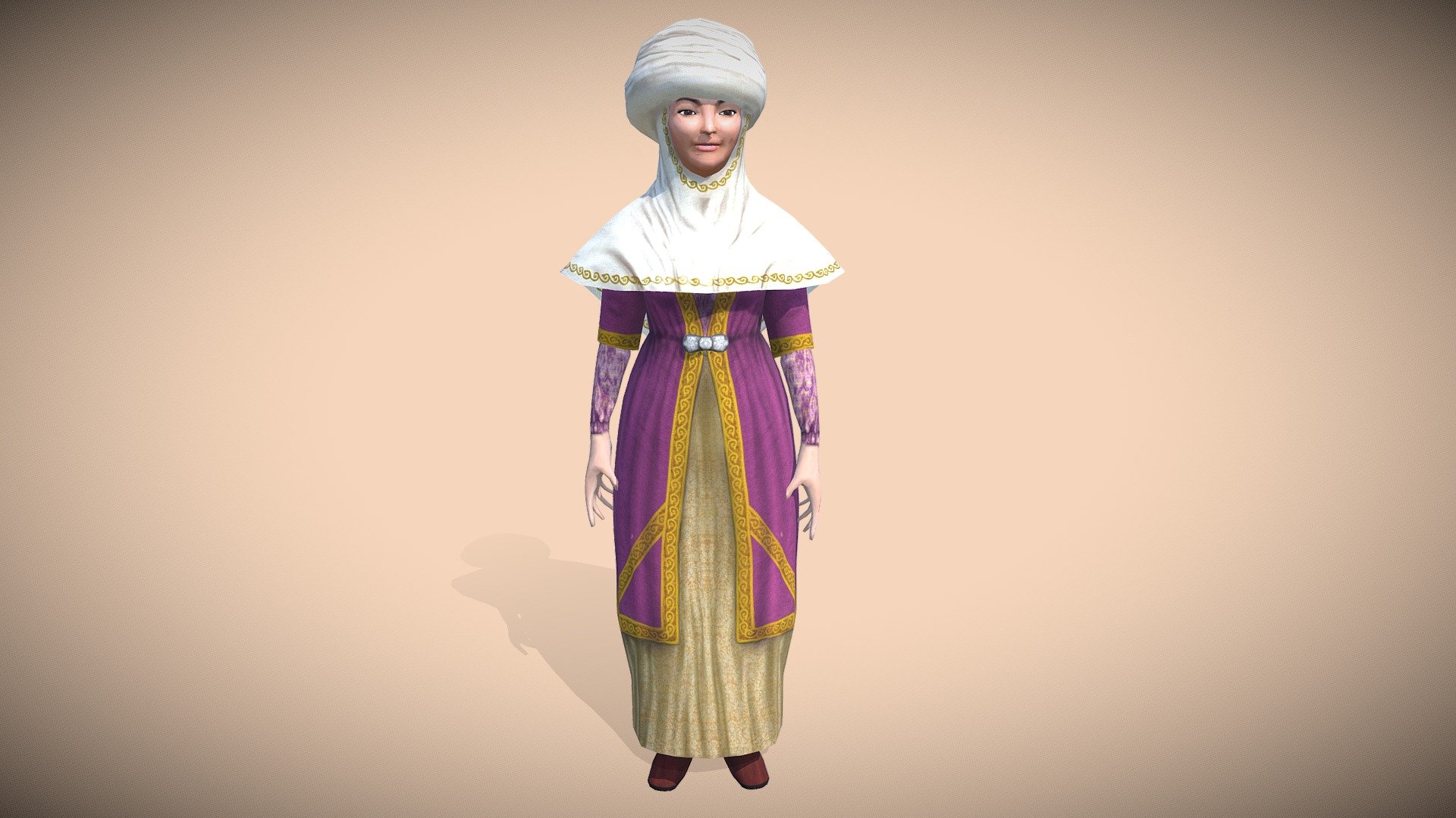 Woman in Kazakh National Costume Animated 3d model