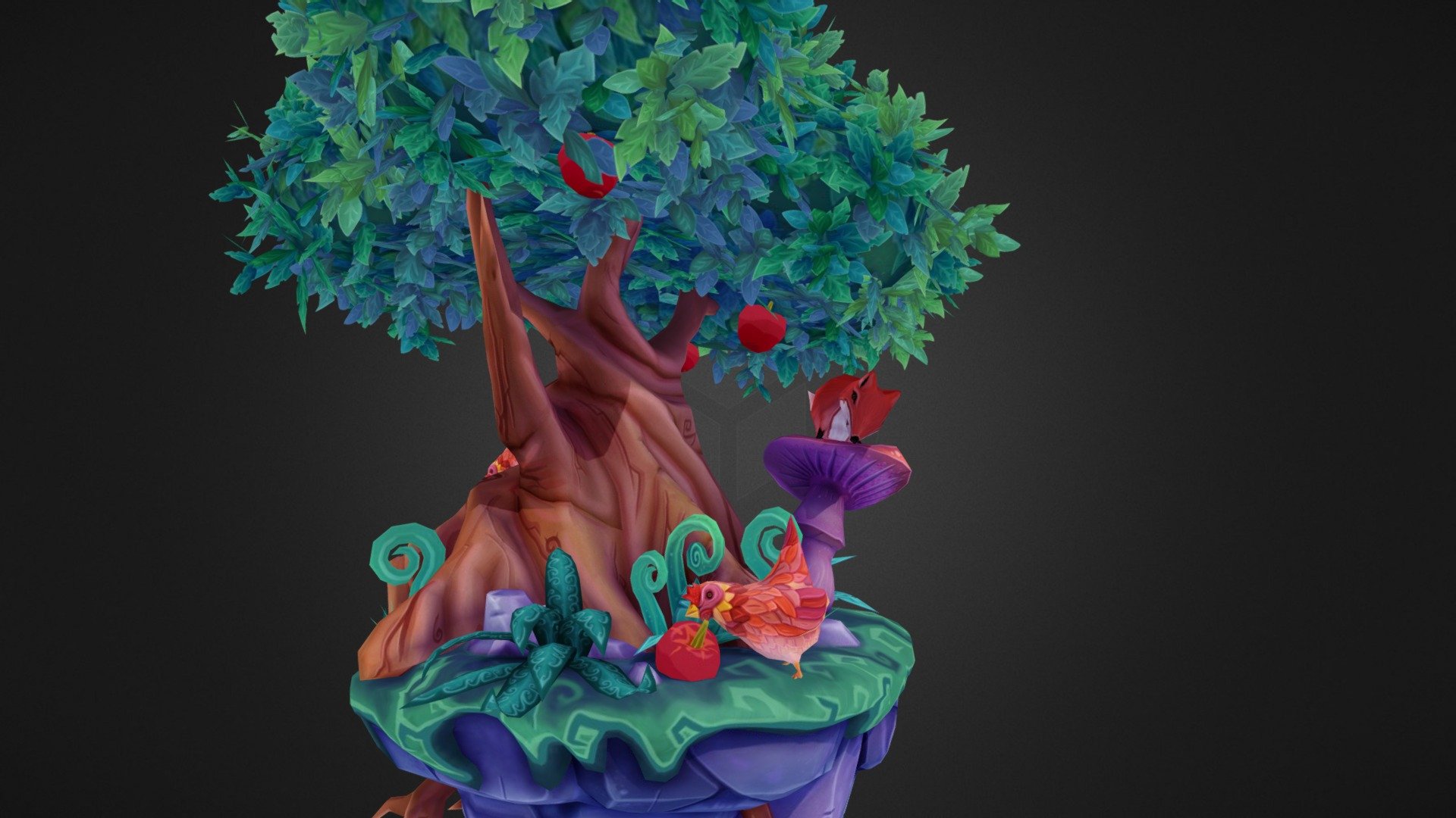 Fox and Chicken Diorama 3d model