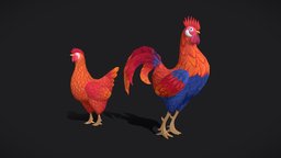 Handpainted rooster and hen