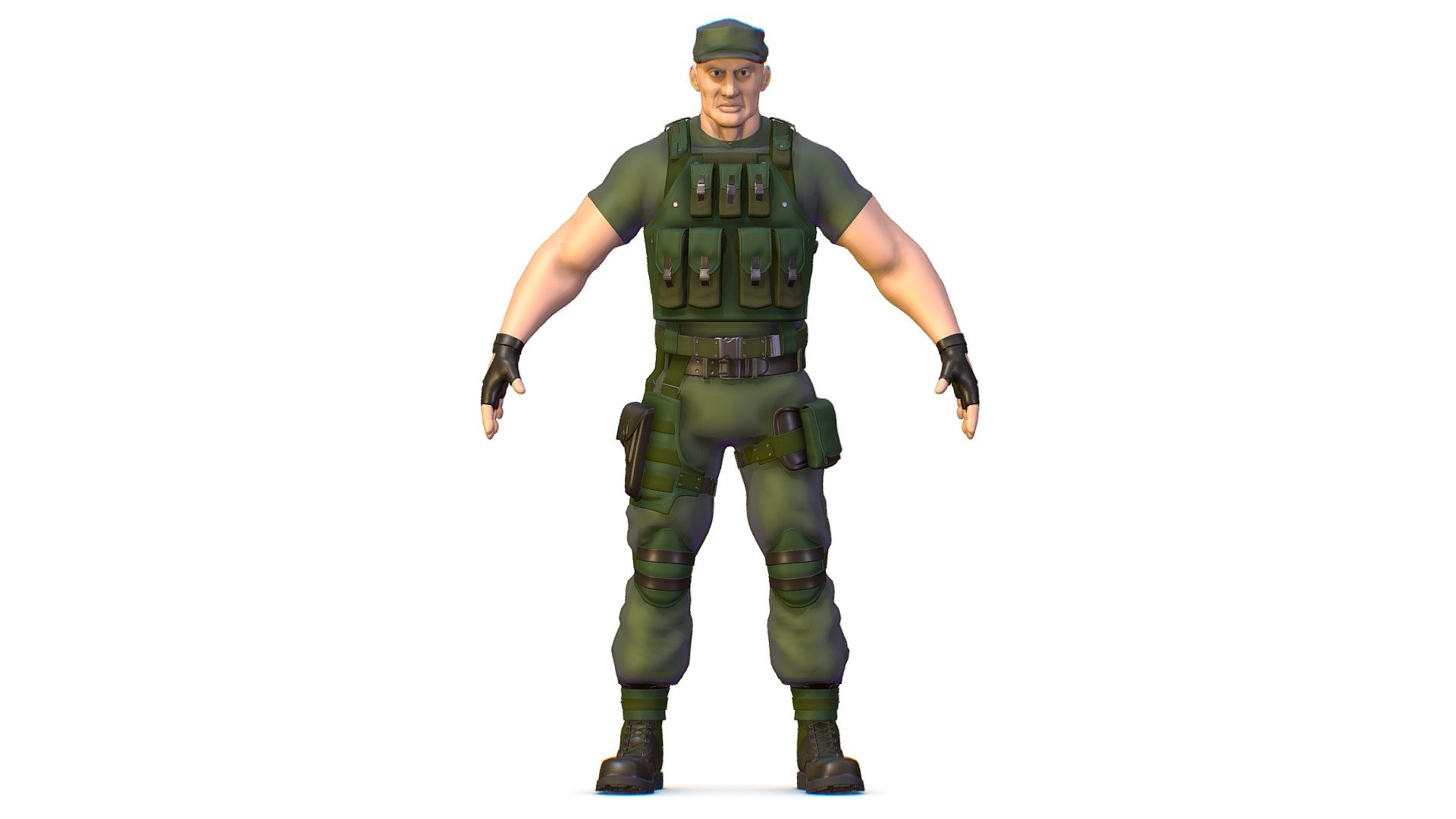 High Poly Man Soldier in Green Armor Camouflage 3d model