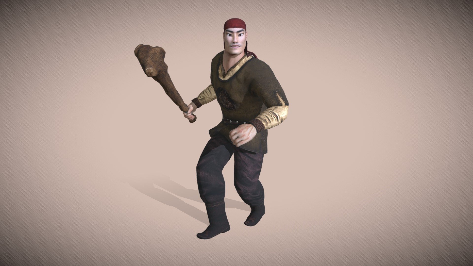 Kambar Batyr with Cudgel Character Animated 3d model