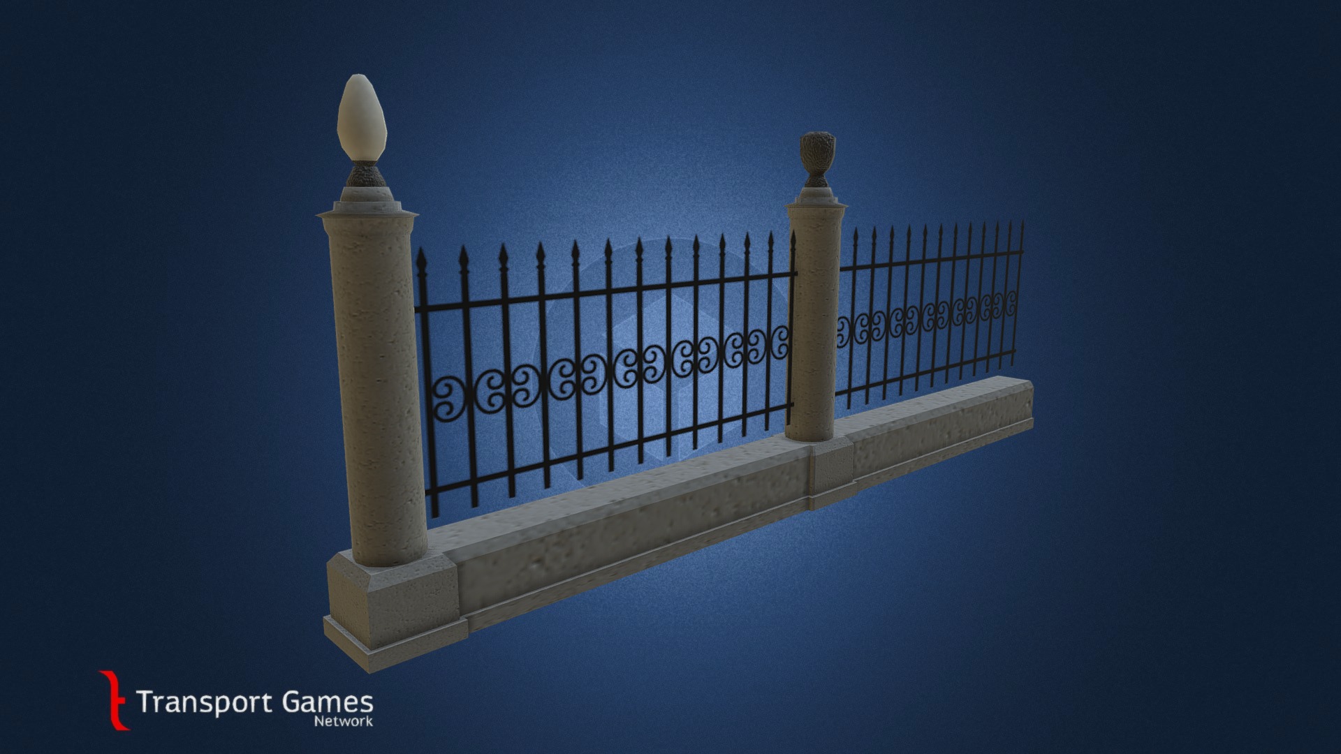 Concrete Fence w. lights T03 3d model