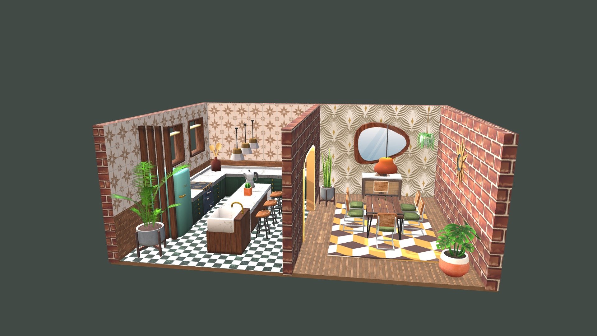 Mid Century Sims Kitchen and Dining 3d model