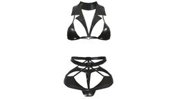 Female Black Leather Dancewear Sexy Lingerie