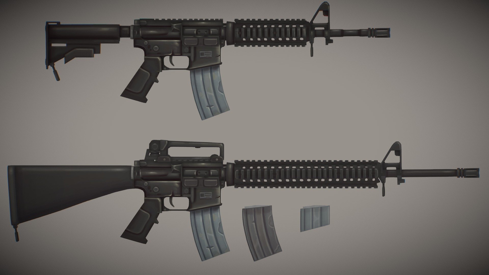 Stylized Low Poly M4A1 and M16A4 3d model