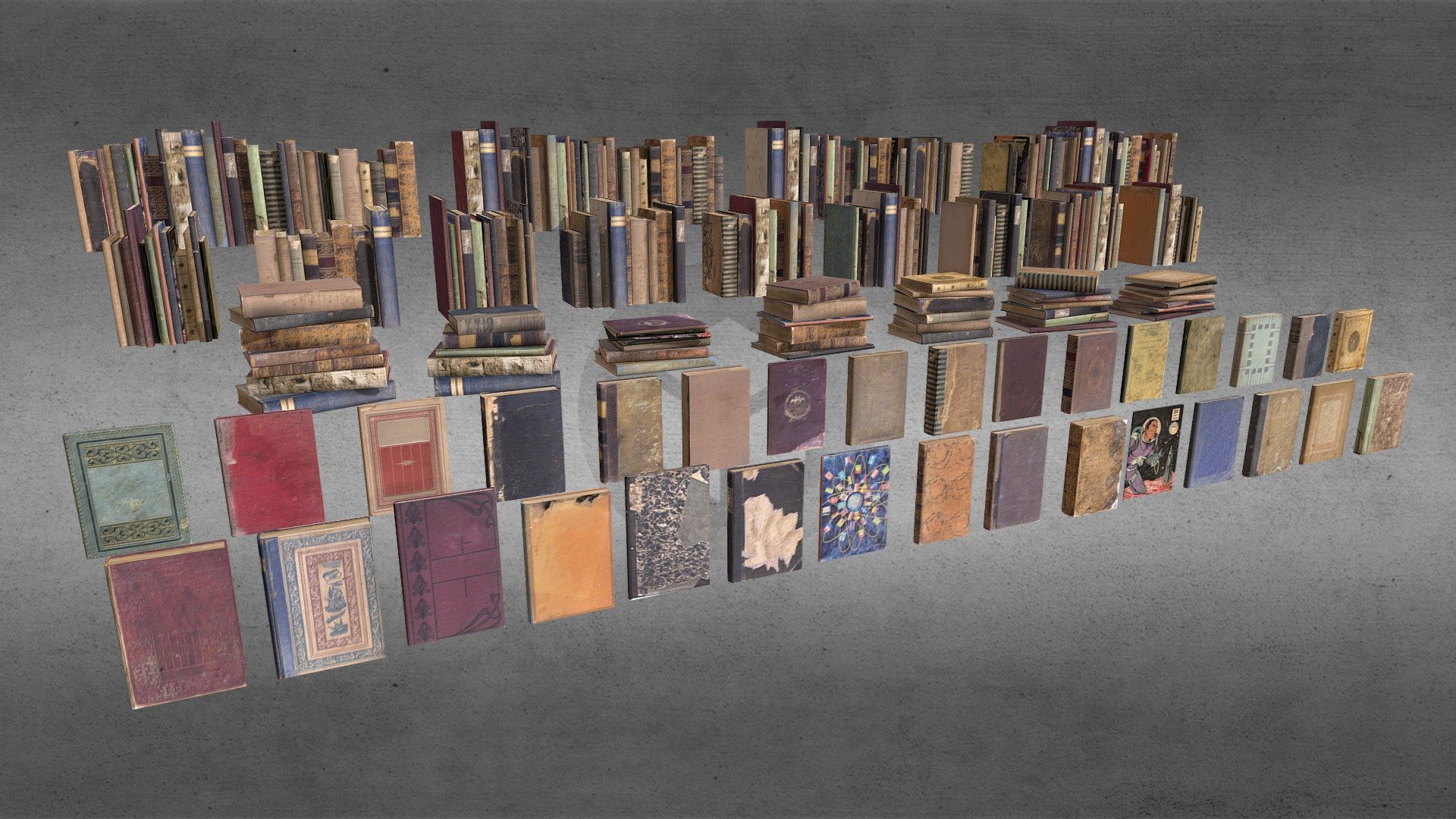 Antique Book Set 3d model