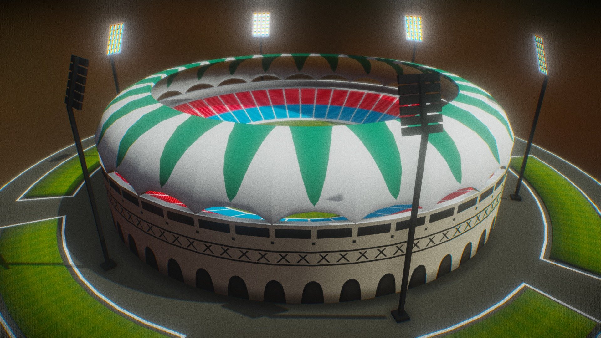 Ekana Stadium Low Poly Lucknow City game asset 3d model