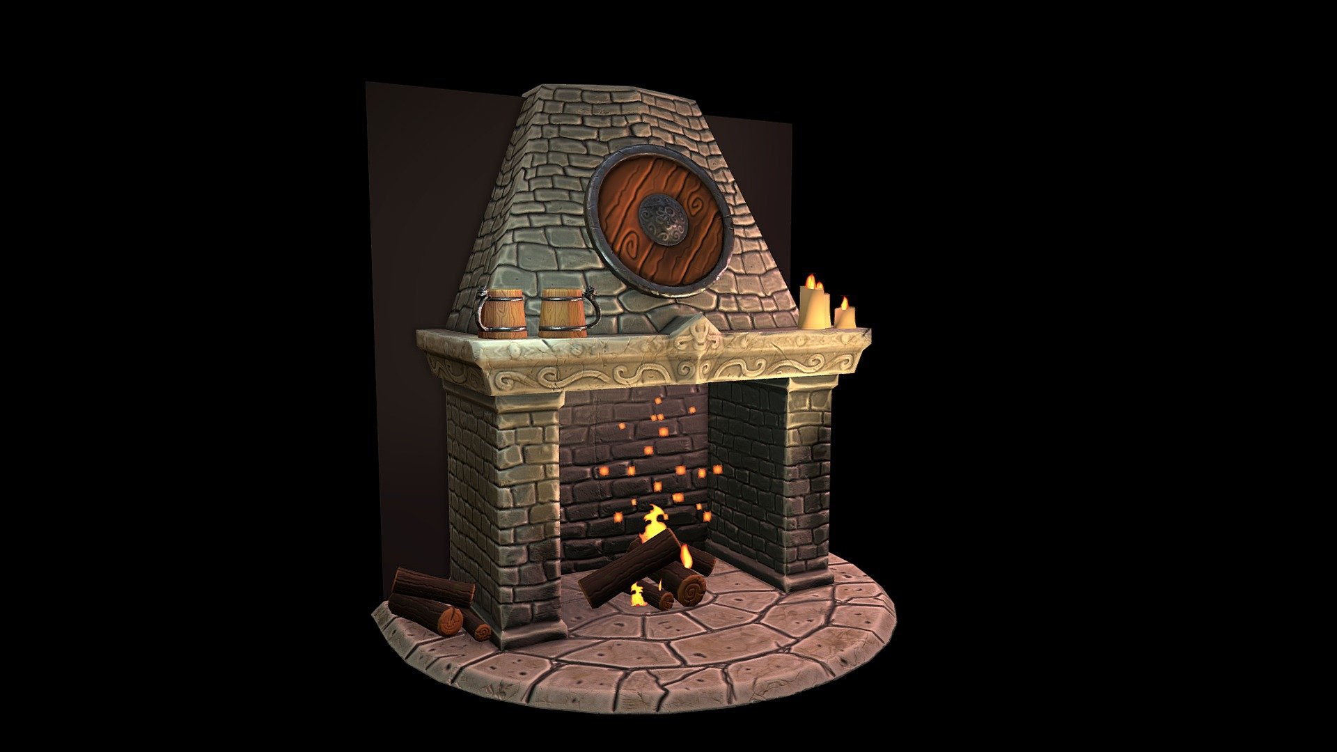 Medieval Tavern Fireplace Stylized Lowpoly Asset 3d model