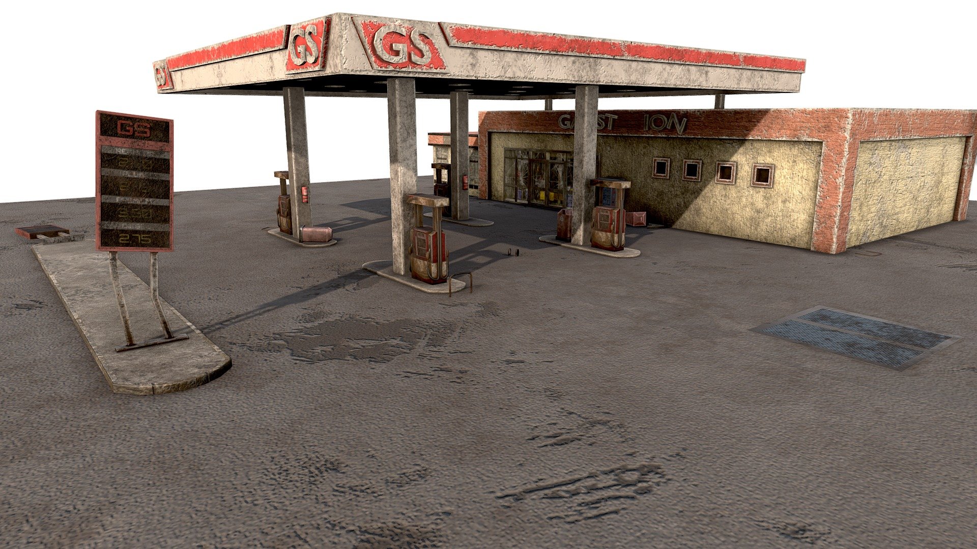 Old Gas Station Abandoned 2 3d model