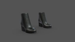 Black Leather Mid Thick Heels Ankle Female Boots