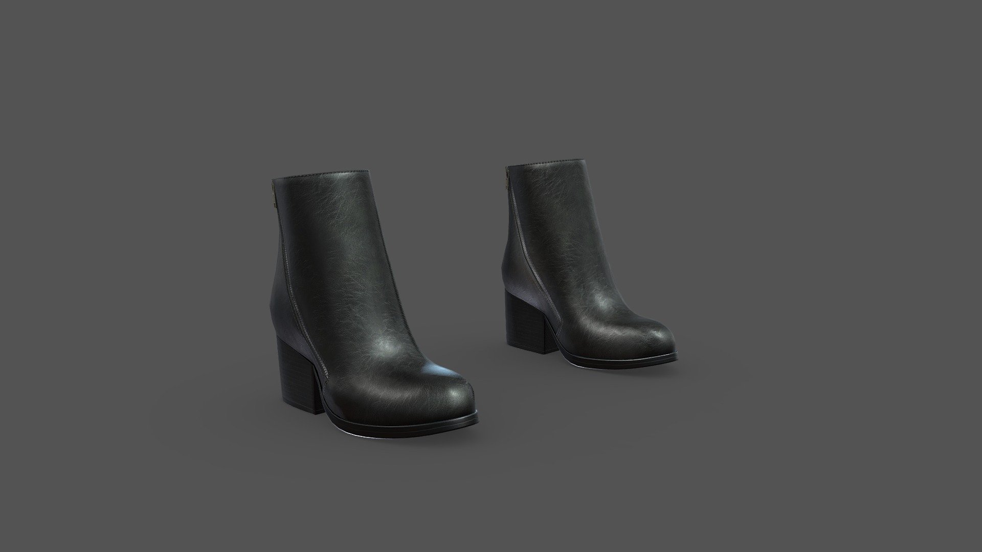 Black Leather Mid Thick Heels Ankle Female Boots 3d model