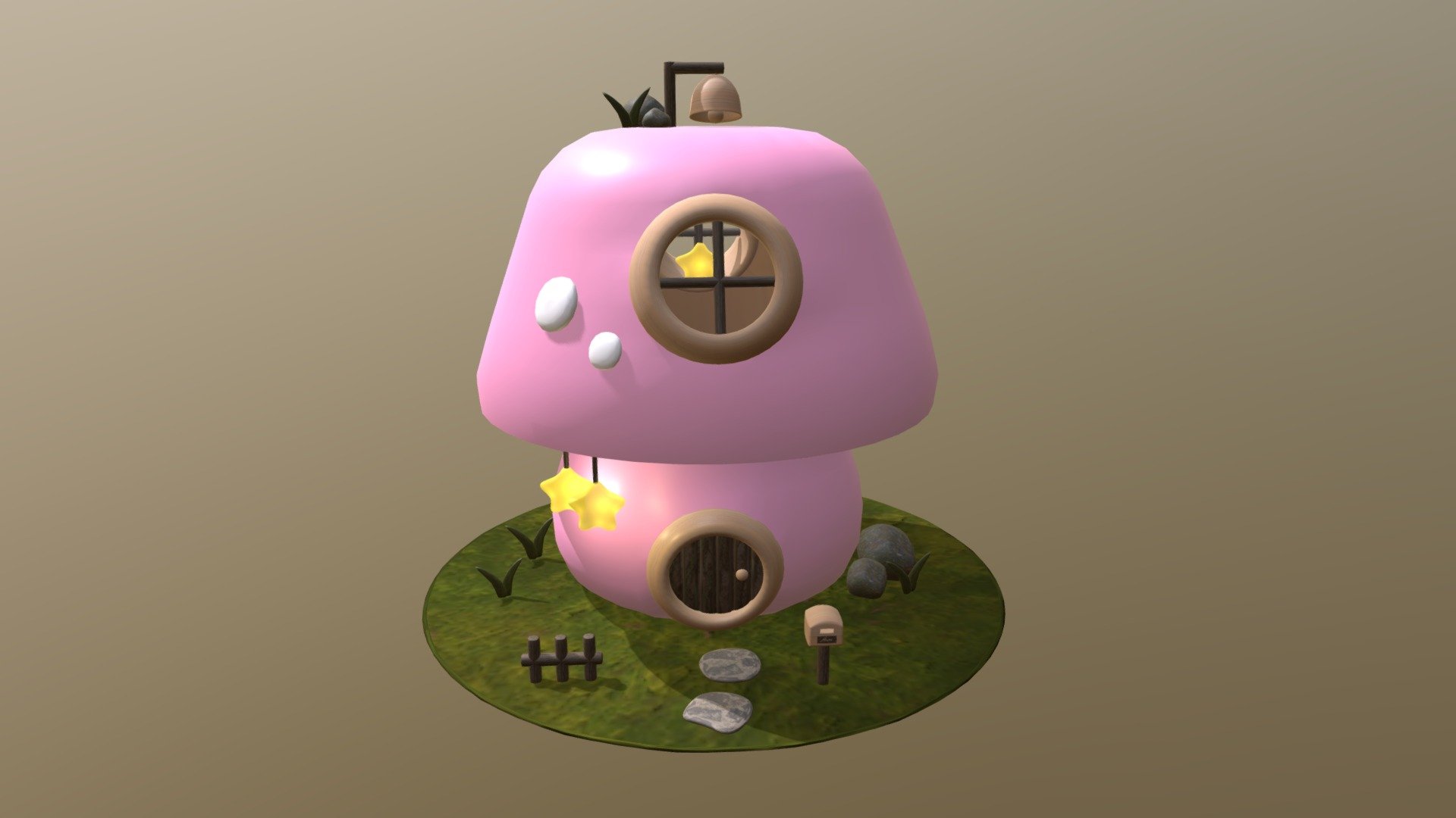 Mushroom House Diorama Scene with Animated Bell 3d model