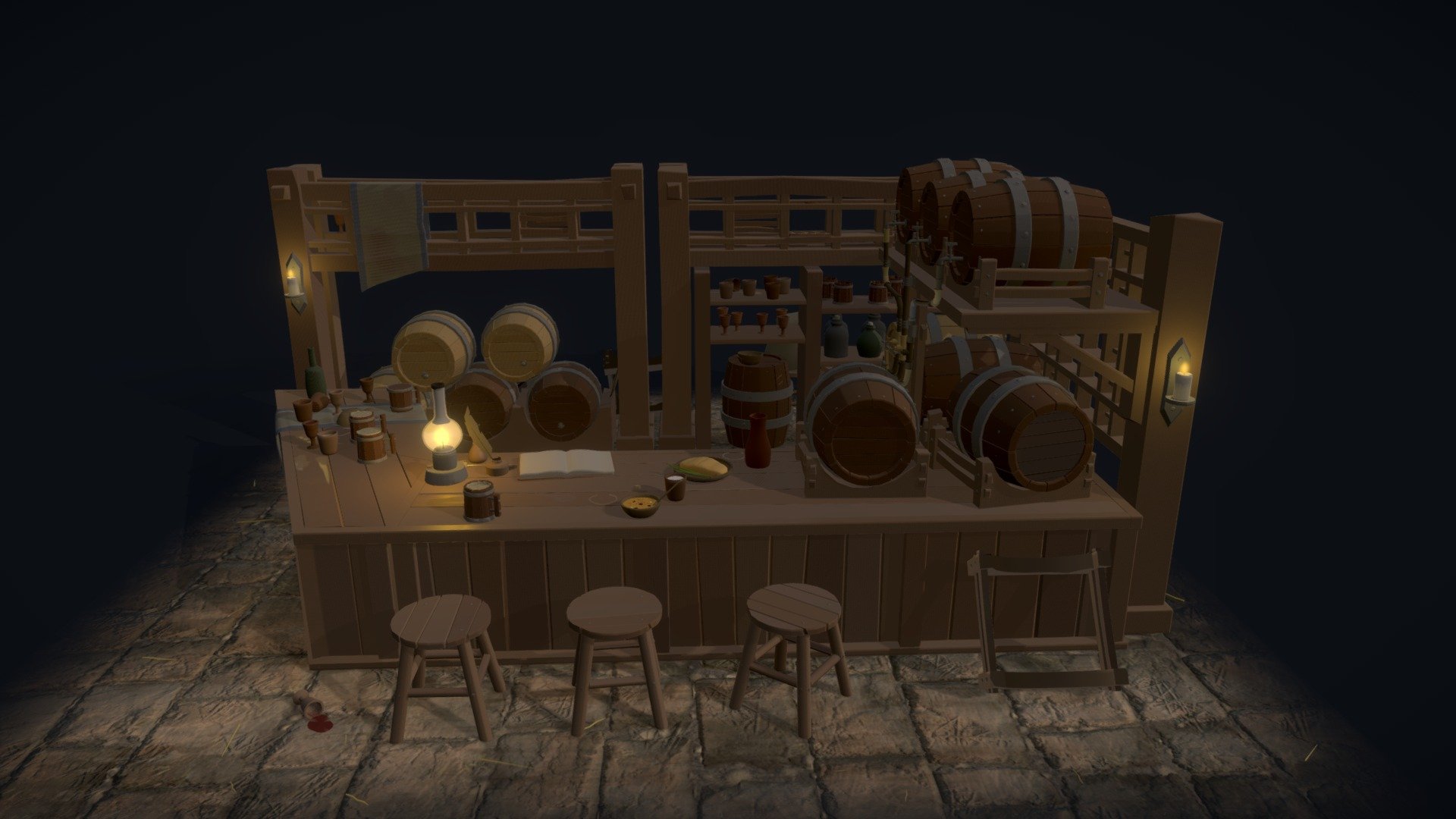 Detailed draft — bar counter 3d model