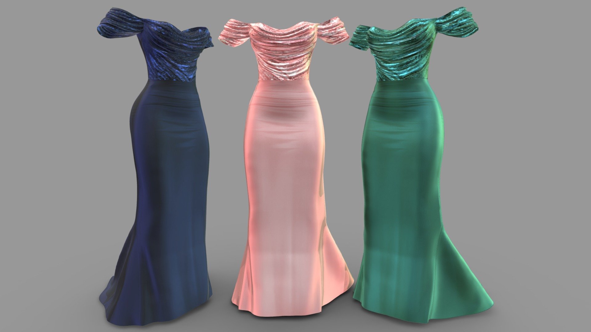 Female Off Shoulder Hautre Couture Gown Dress 3d model