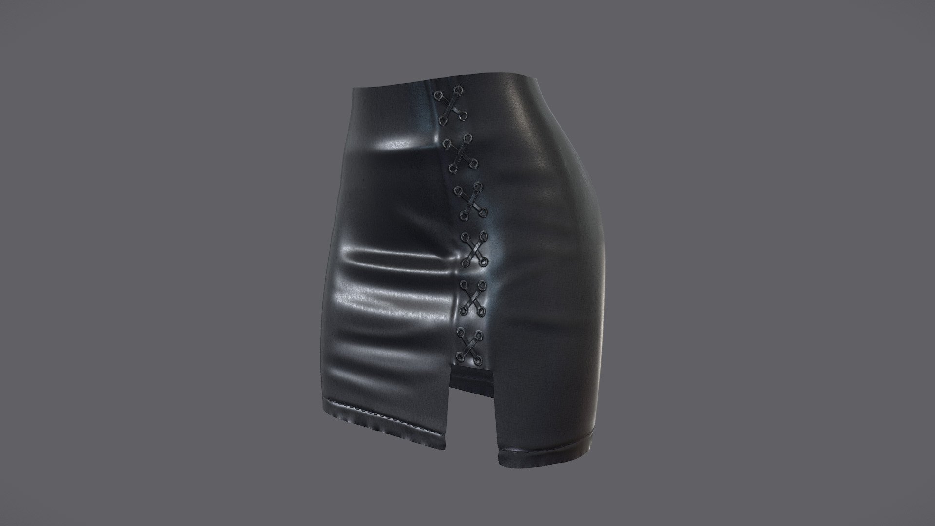 Female Split Sexy Mini Black Leather Skirt 3d model