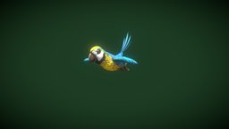 Cartoon Ara Parrot Yellow-Blue Animated 3D Model