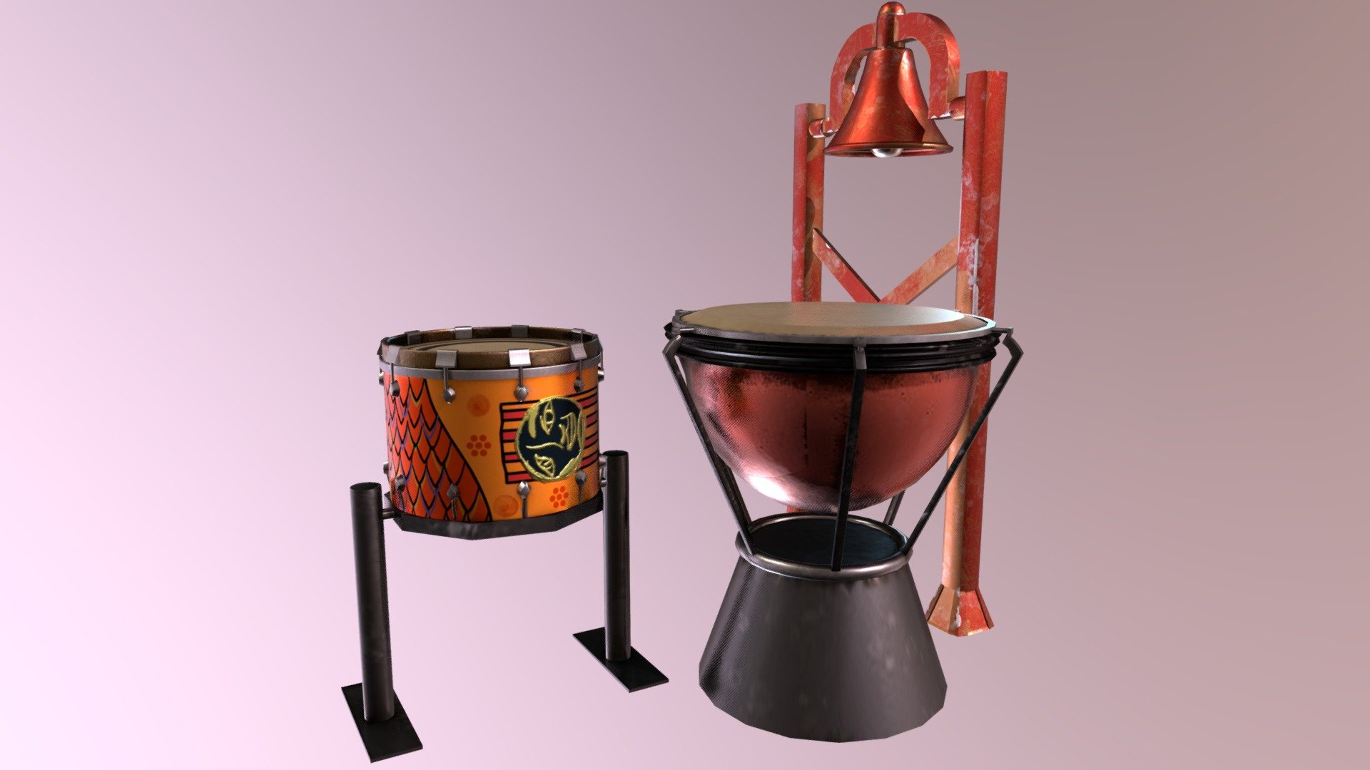 Bell and bongos. 3d model