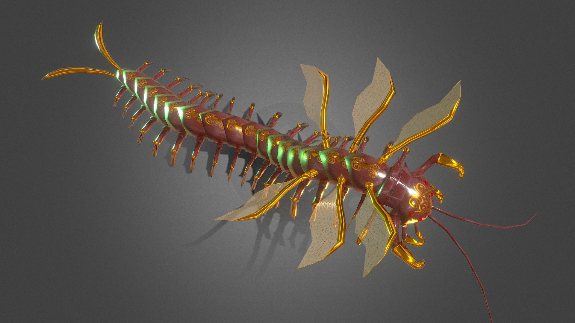 PBR Workflow Flying Centipede Mythical Creature 3d model