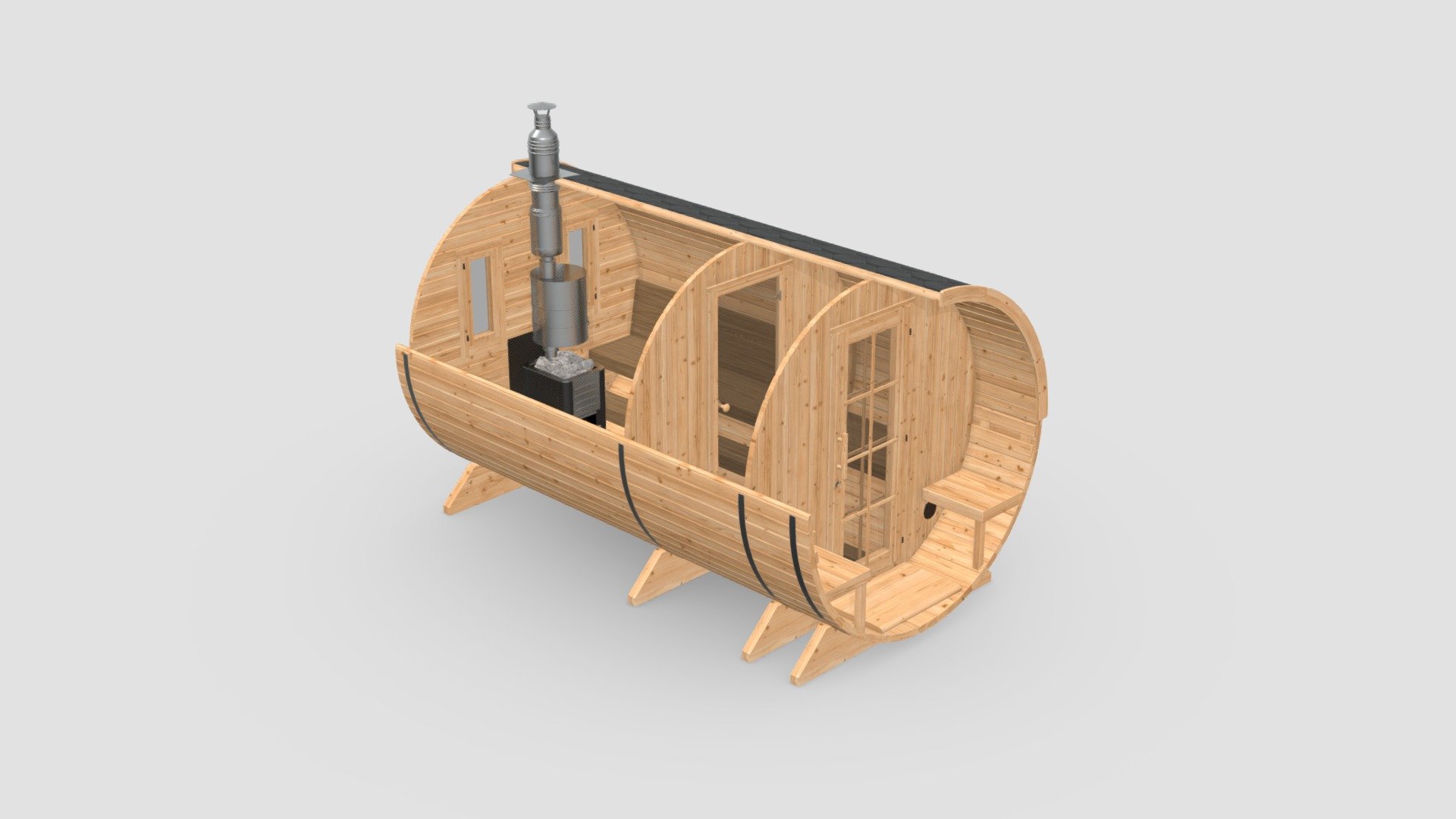 Barrel Sauna Two Rooms 3d model