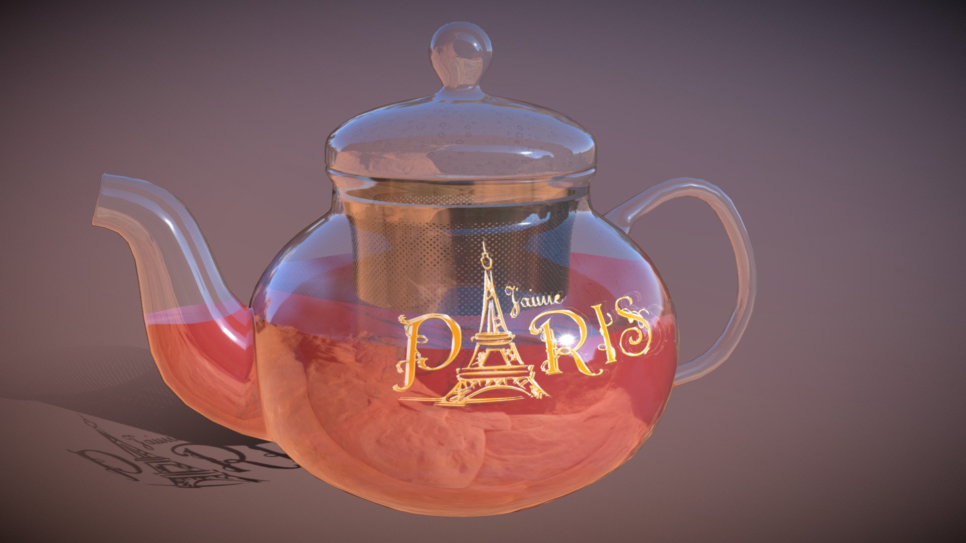 Glass Teapot with label 3d model