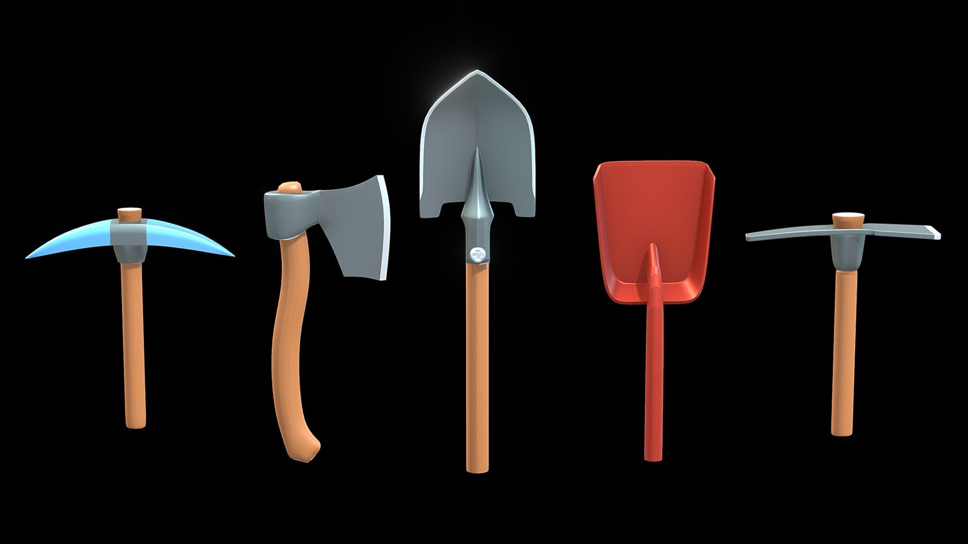 Shovel, Pickaxe ⛏️, Axe 🪓 3d model