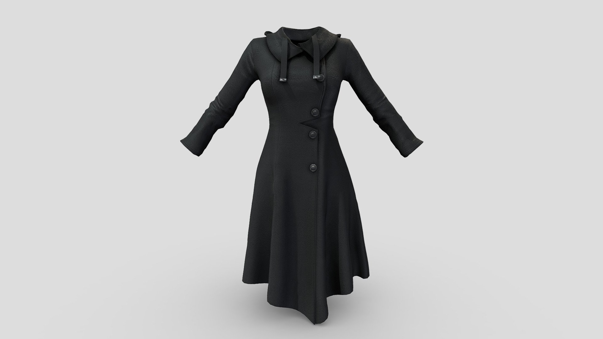 Asymmetric Buttoned Up Female Trench Coat 3d model