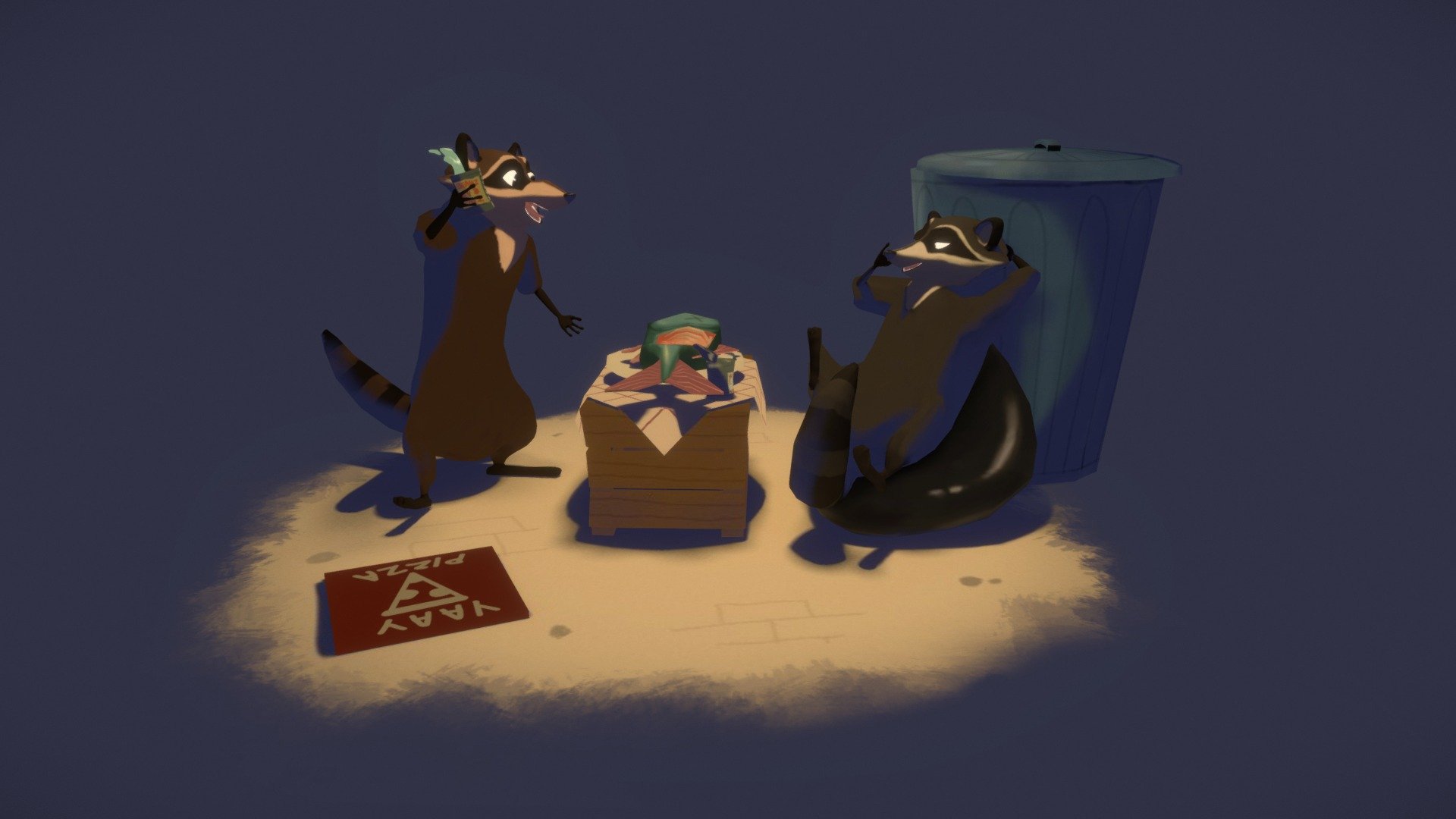 Alley Raccoons 3d model