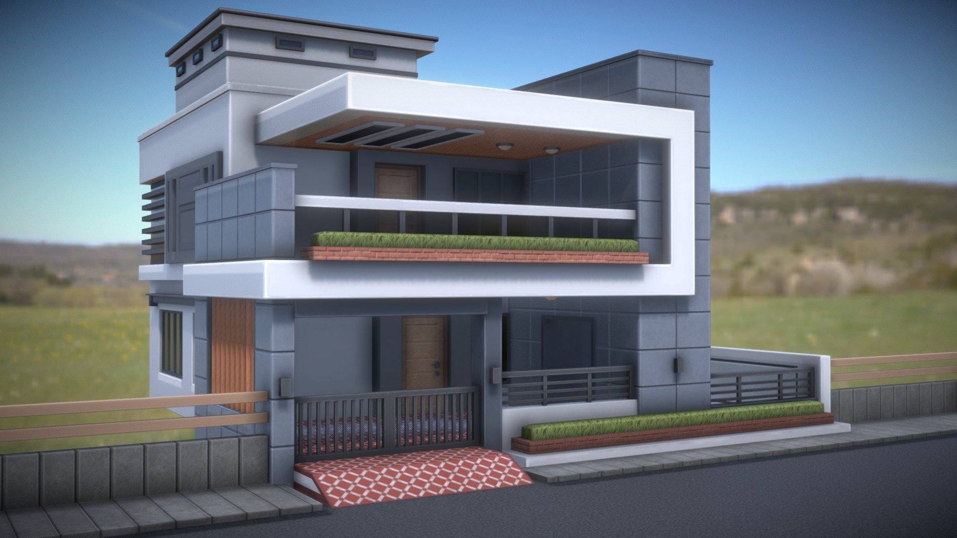 Modern House 01 (Mid Poly) 3d model