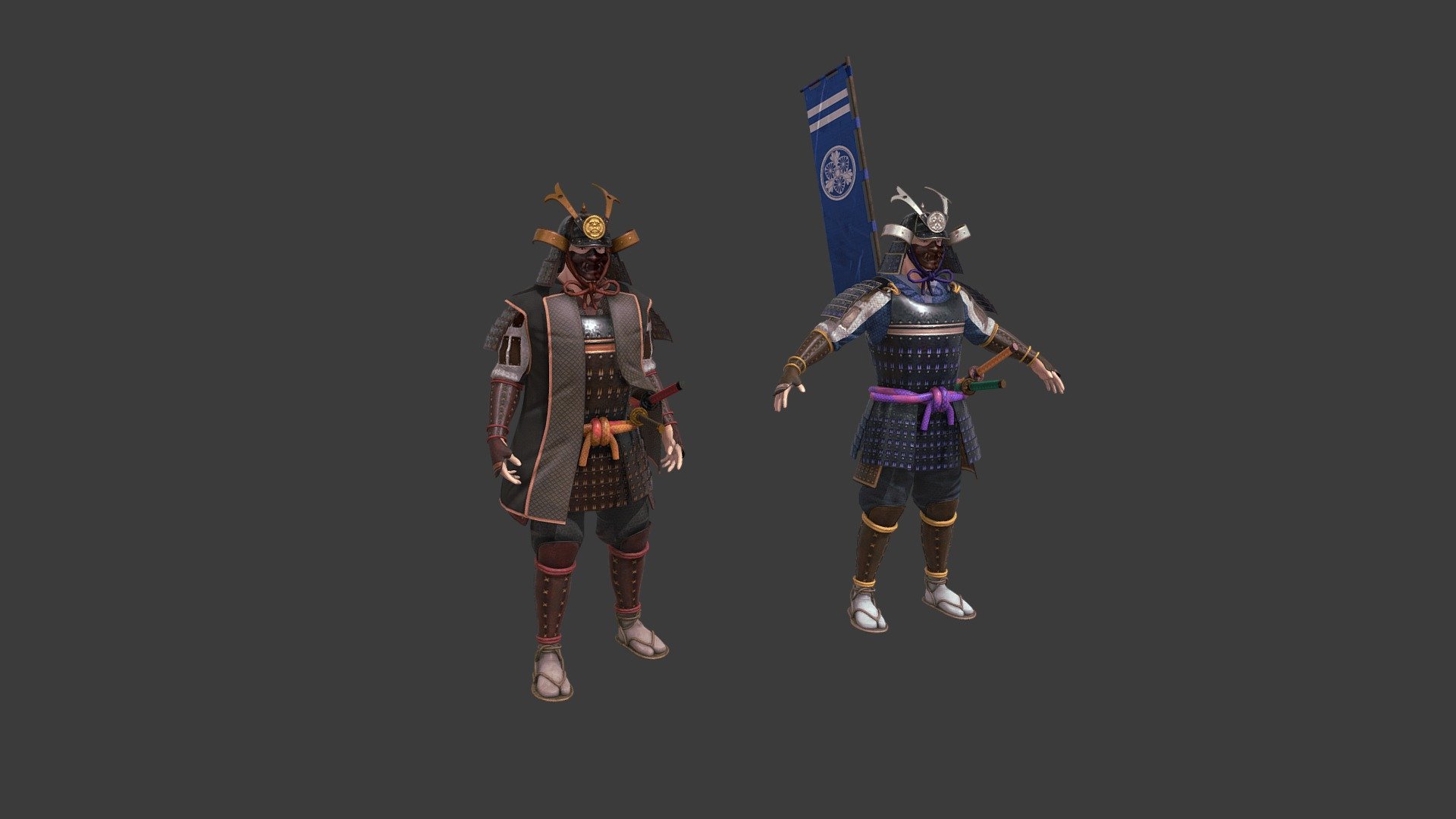 Samurai Character with Weapon 3d model