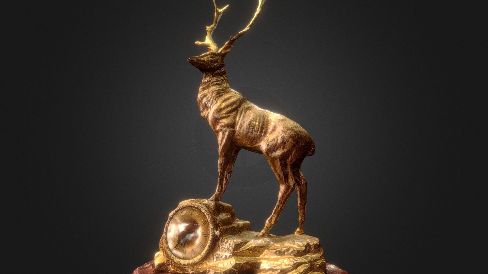 Gold plated Brass Sculpture Bucks Clock 鍍金黃銅雄鹿座鐘 3d model