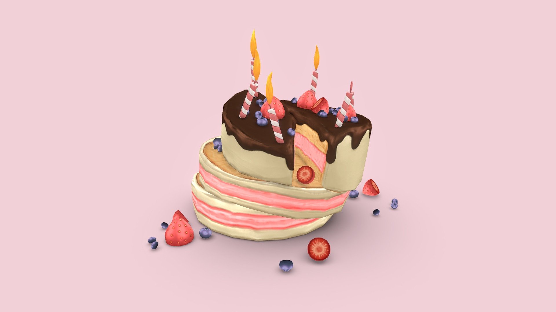 Broken Birthday Cake 3d model