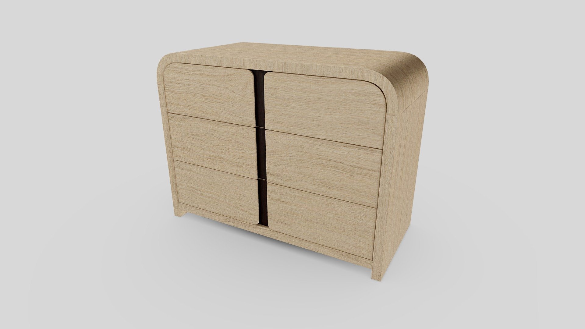 Wooden Rectangular 3-Drawer Dresser 3d model