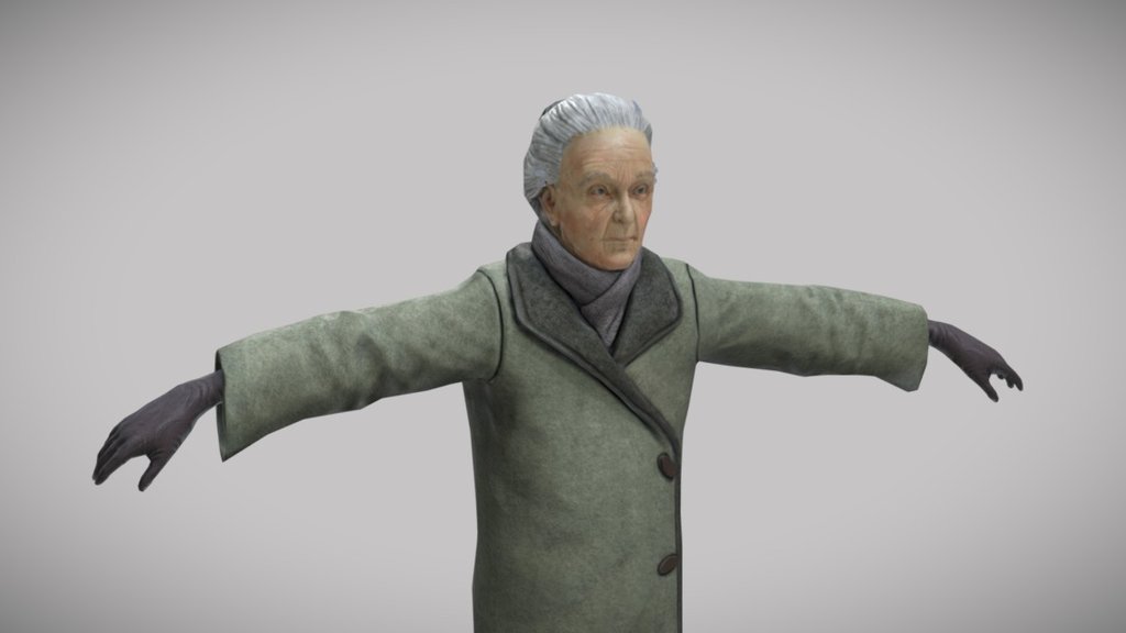 Old woman in coat 3d model