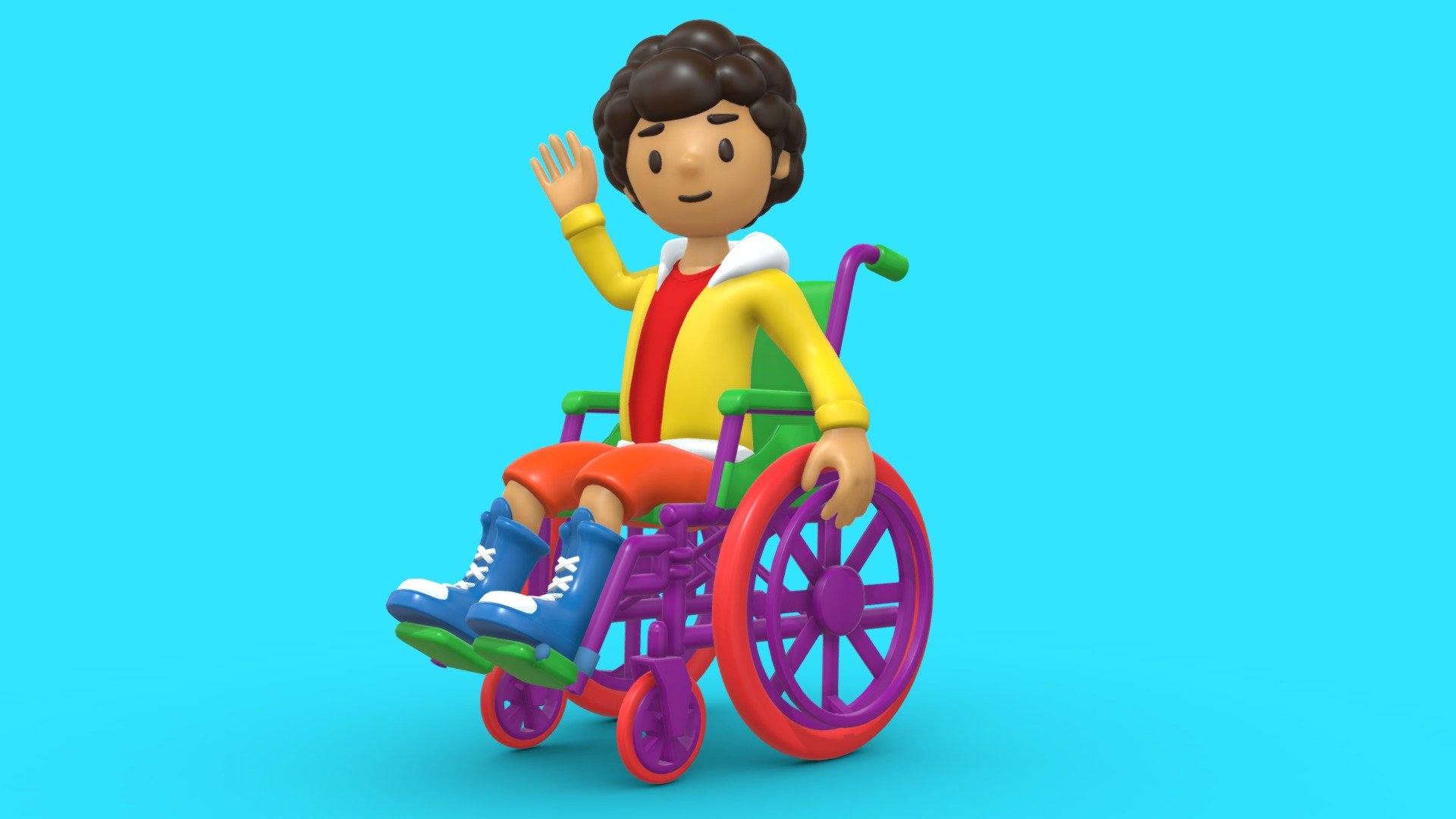 Wheelchair-bound Cartoon Character 3d model