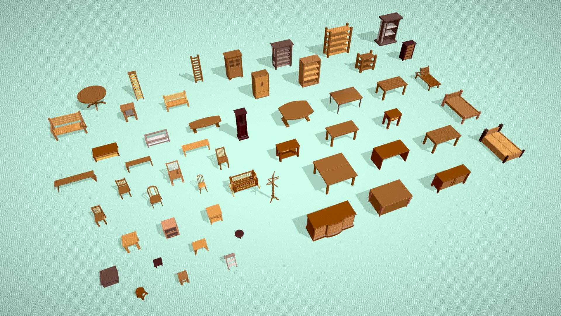 Lowpoly Wooden Furniture Pack 3d model