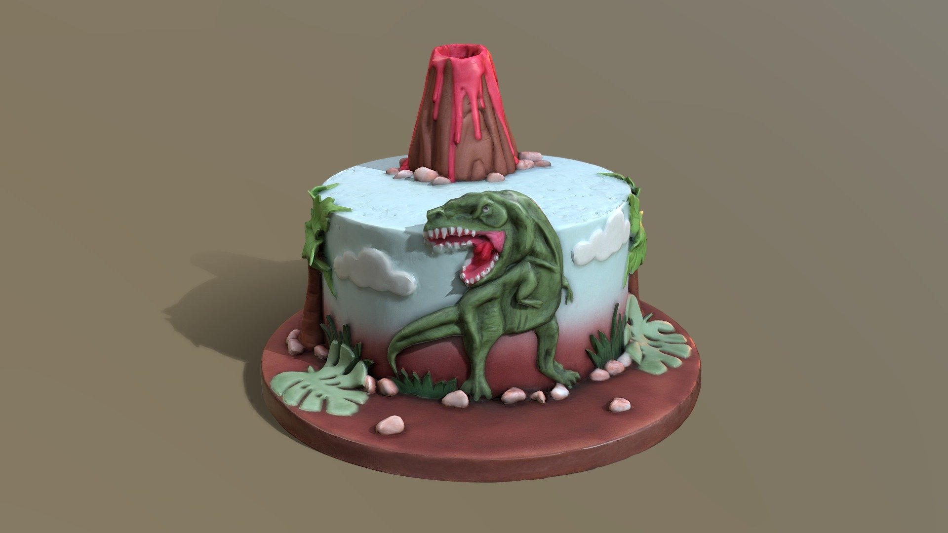 T-Rex Dinosaur Volcano Cake 3d model