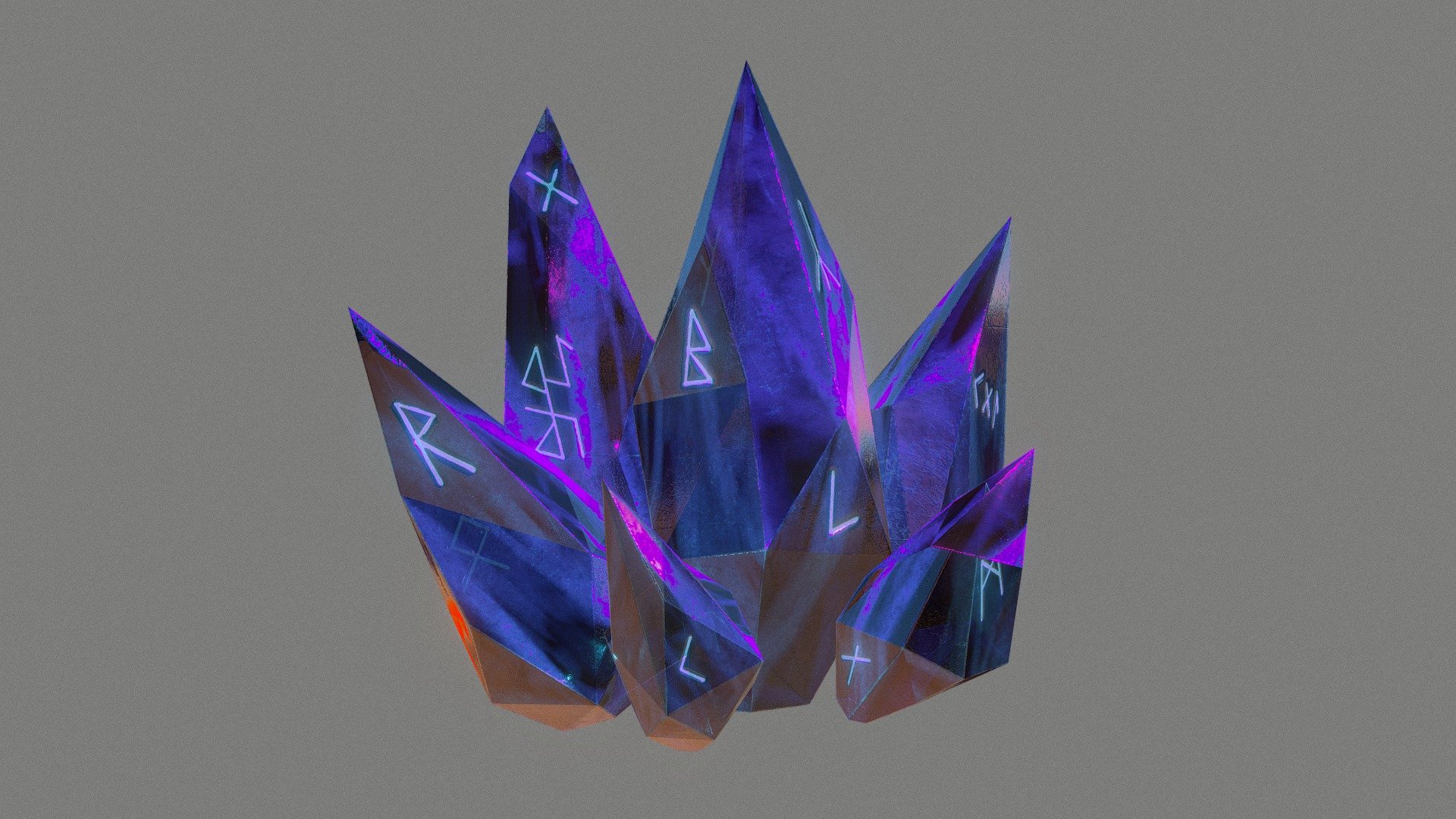 Crystals with runes 3d model