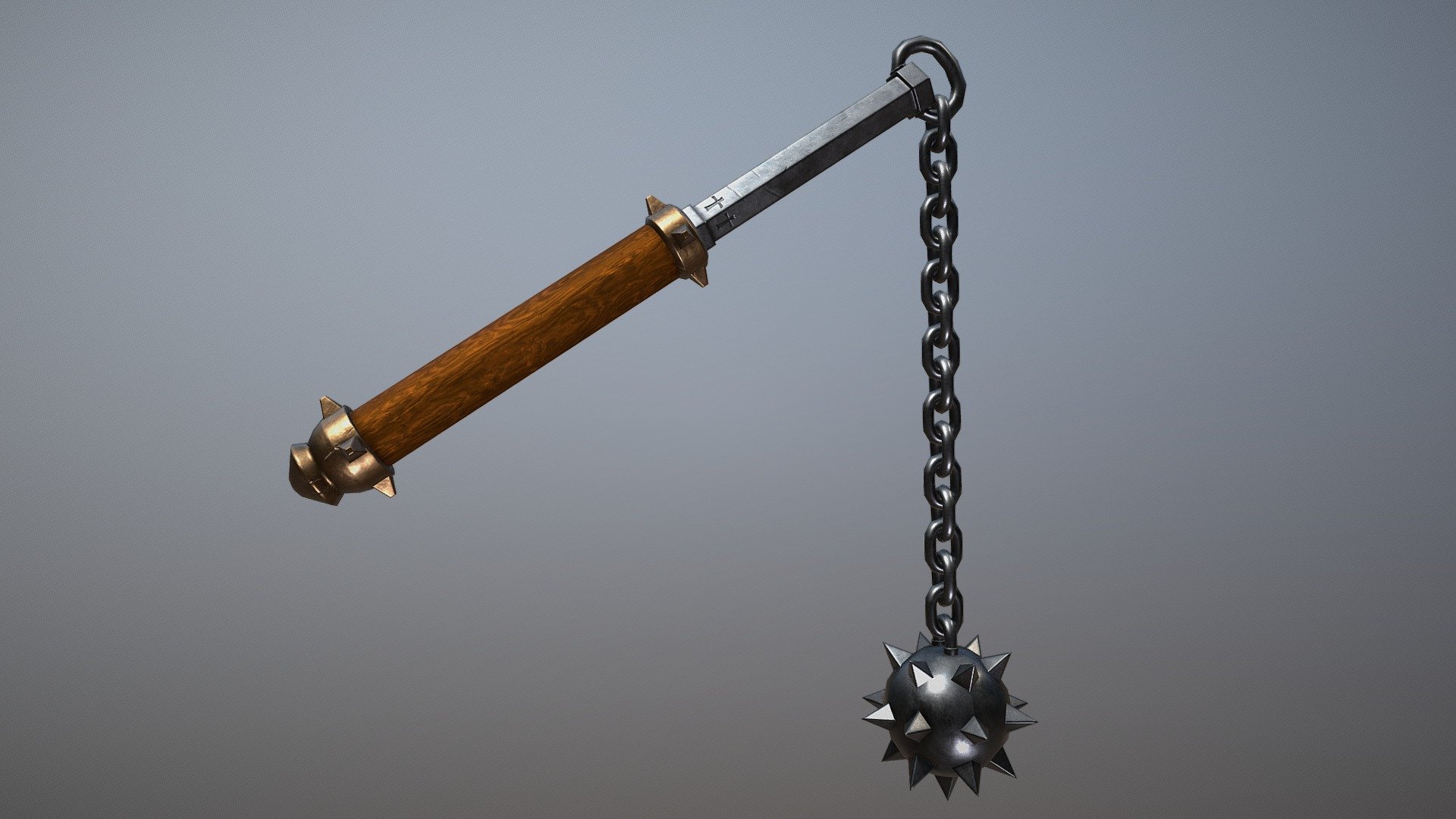 Medieval morningstar with chain 3d model