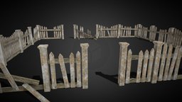 Modular Broken Fence Low Poly