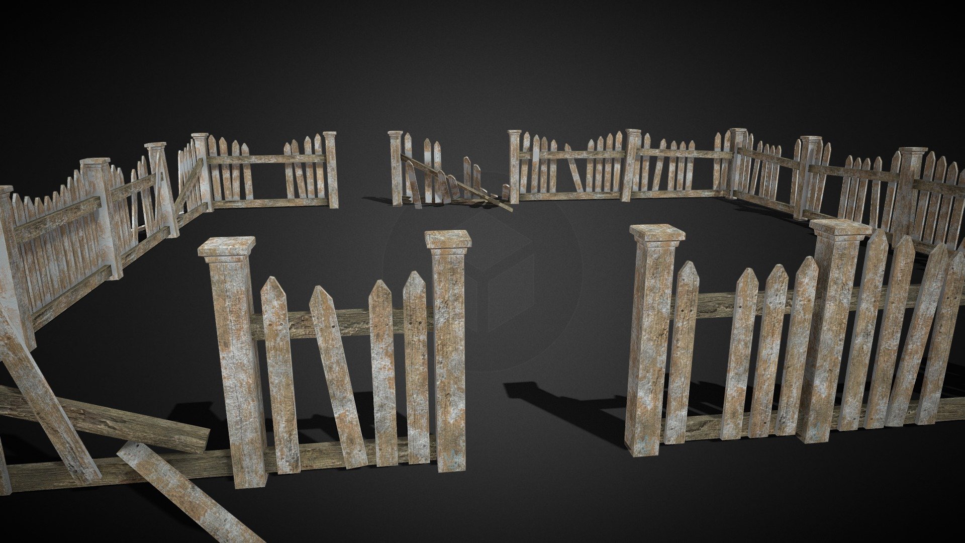 Modular Broken Fence Low Poly 3d model