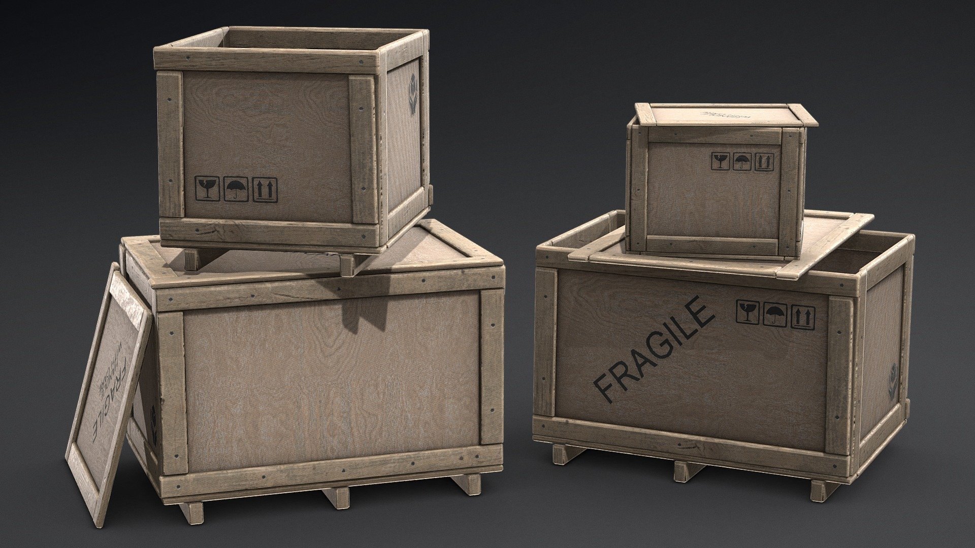 Plywood crates set 3d model