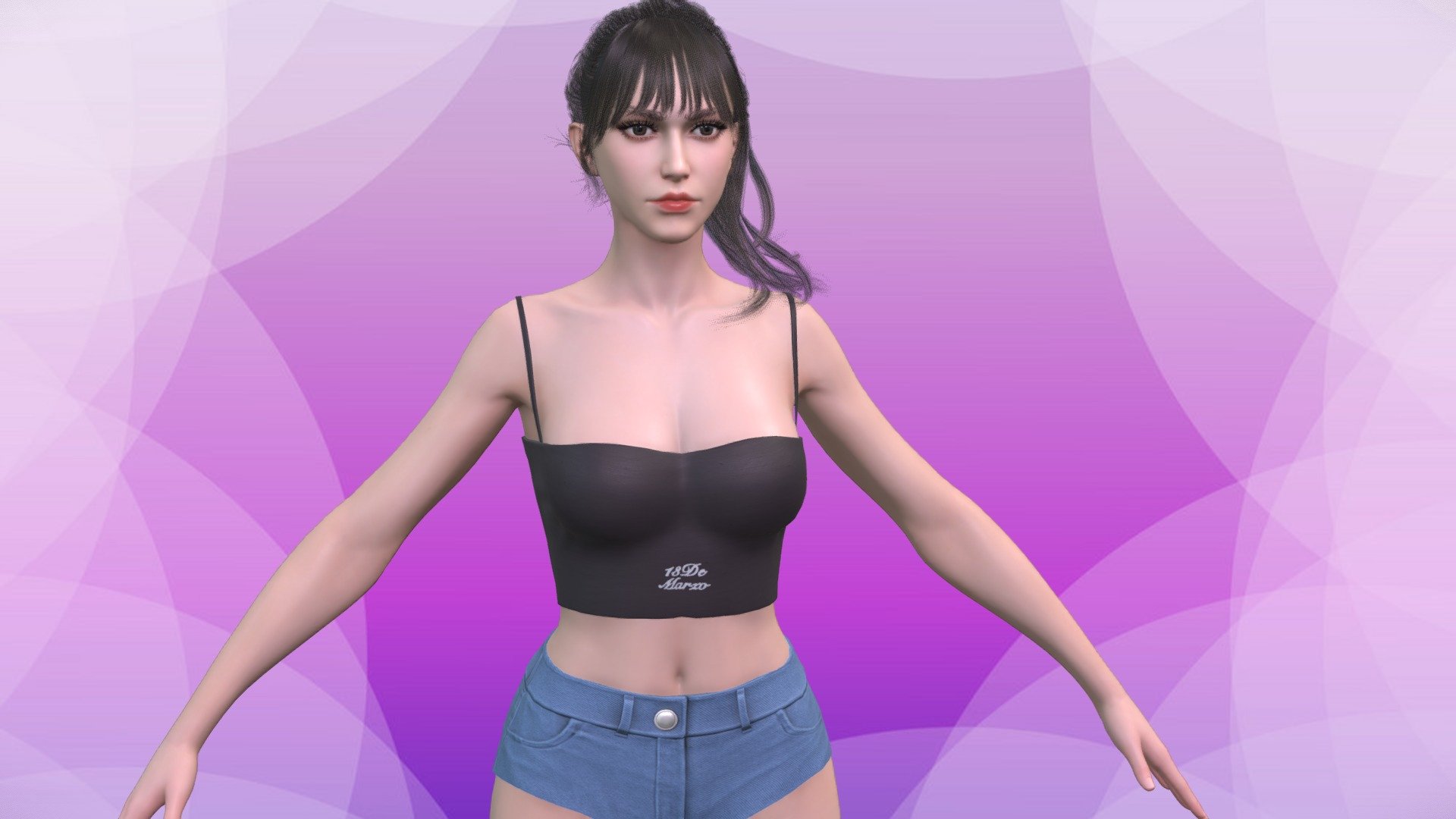 Fashion Woman Tops And Short Jeans Game A 3d model