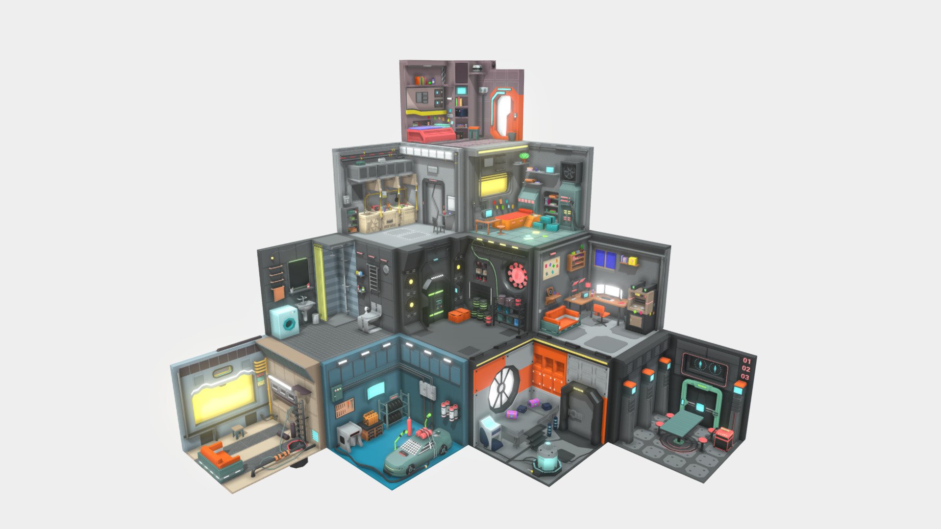 Low Polyt Sci-fi Rooms Interiors 3d model