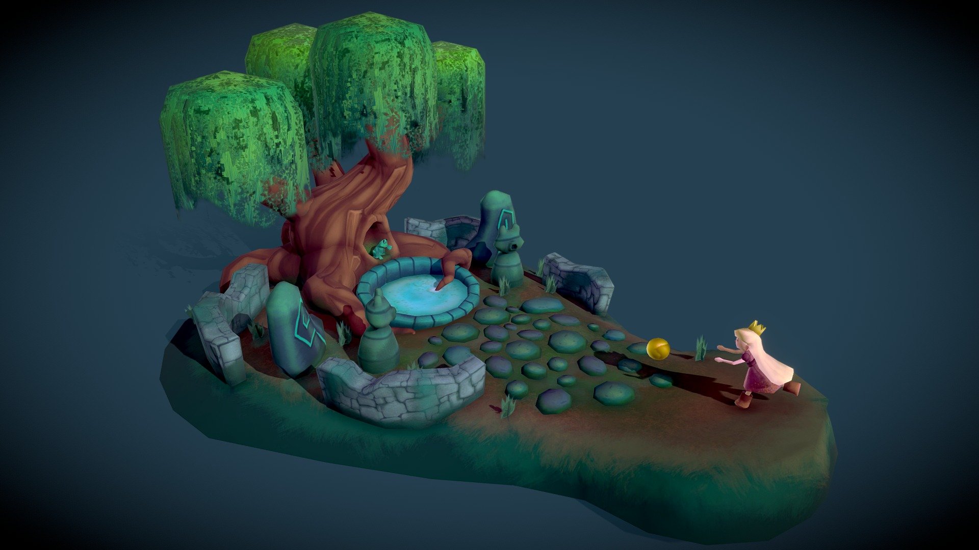 The Frog Prince: Fairytale Scene 3d model