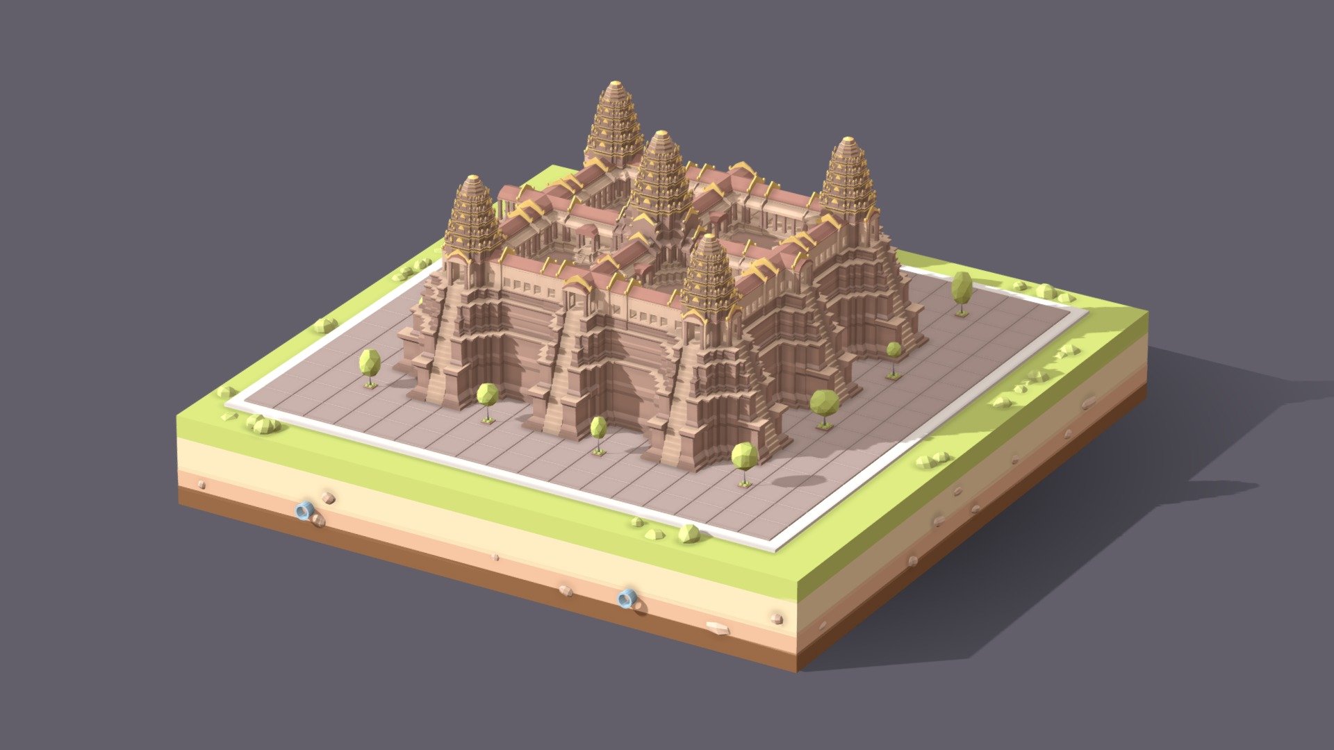 Cartoon Low Poly Angkor Wat 3d model