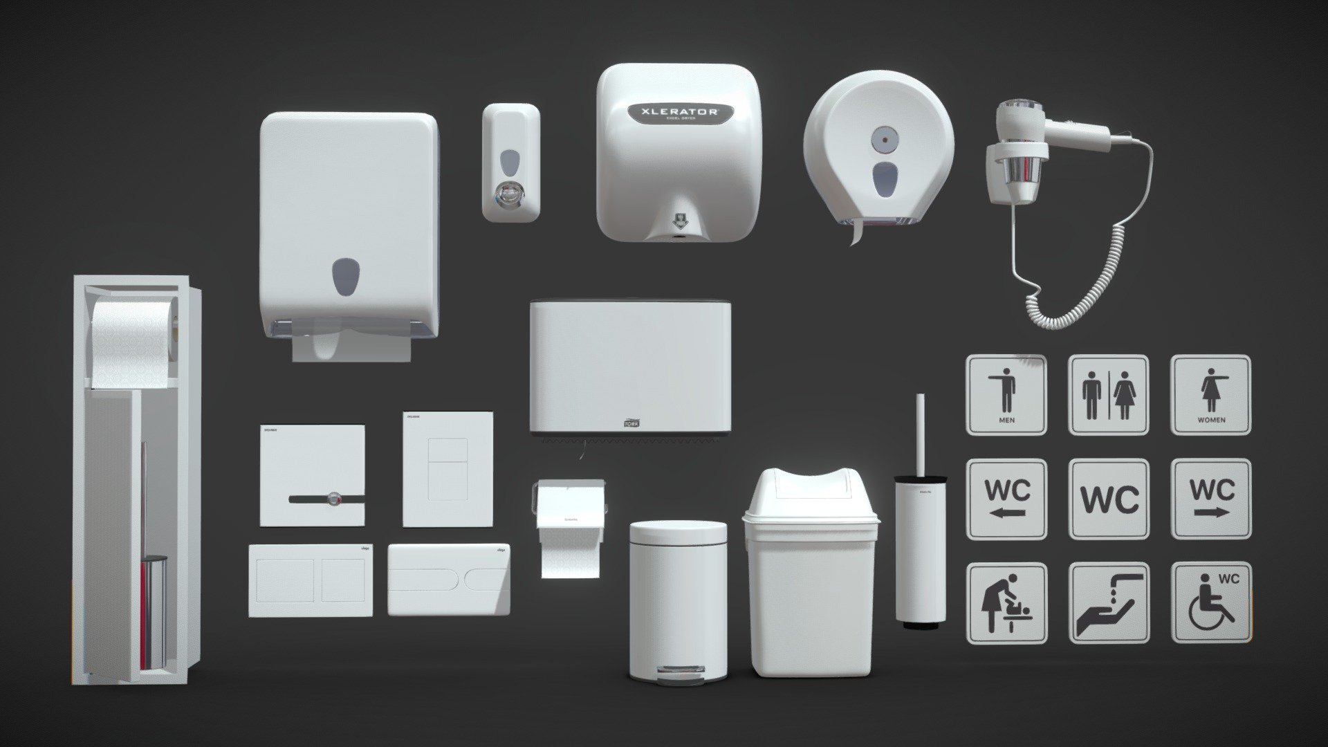 Public toilet accessories white set 153 3d model